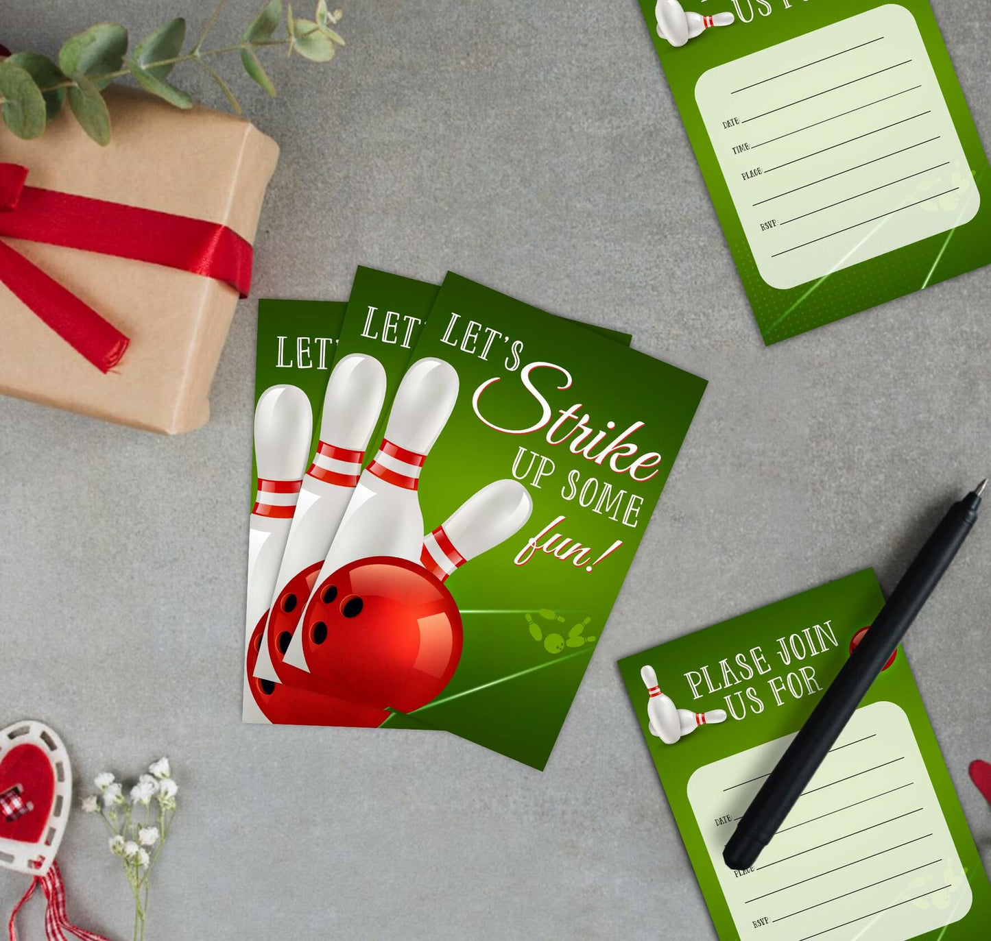 Feyerr Bowling Birthday Invitations for Boys Girls 30 Count Double Sided Cards