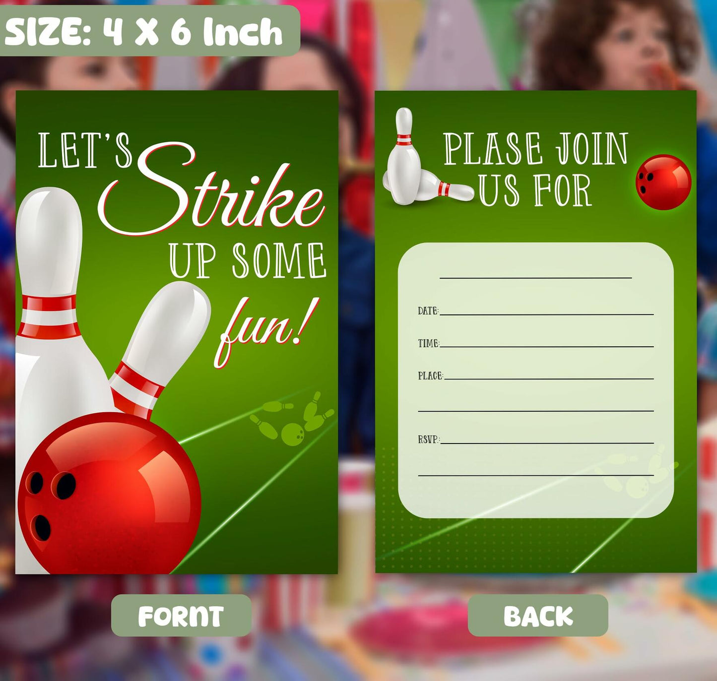 Feyerr Bowling Birthday Invitations for Boys Girls 30 Count Double Sided Cards