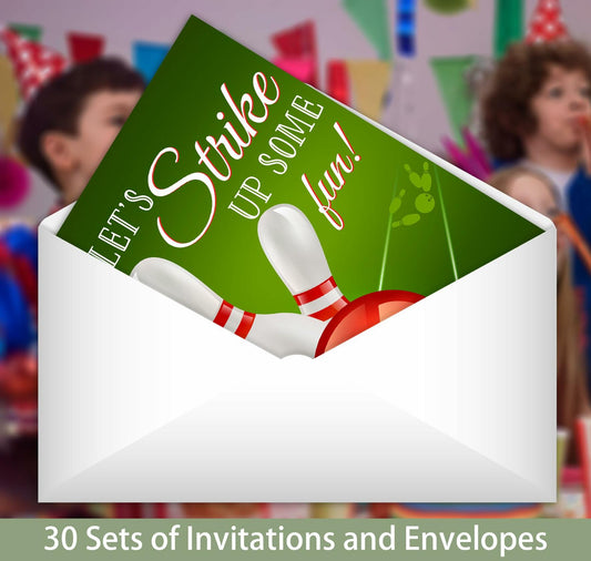 Feyerr Bowling Birthday Invitations for Boys Girls 30 Count Double Sided Cards