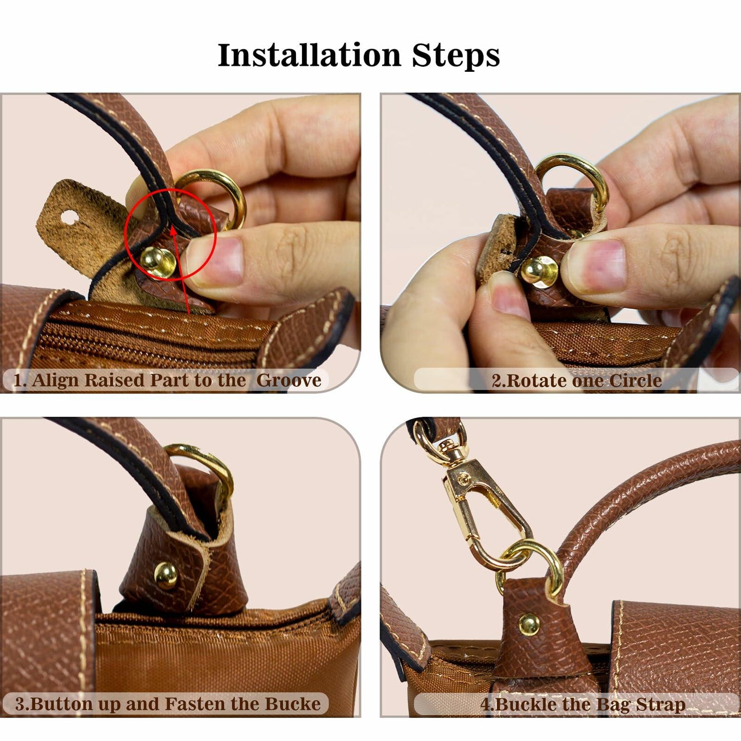 XKE-X Adjustable Leather Handbag Crossbody Strap Brown Gold