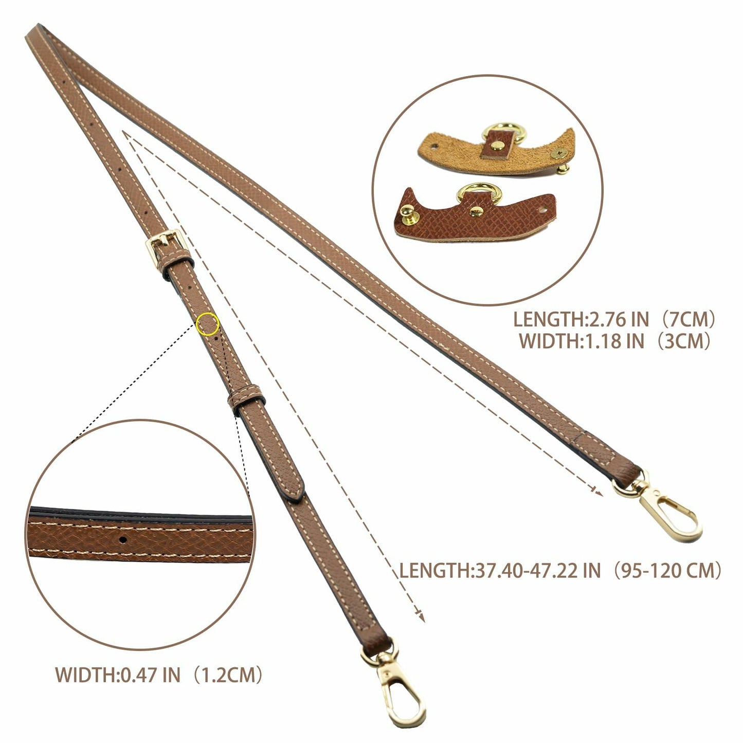 XKE-X Adjustable Leather Handbag Crossbody Strap Brown Gold