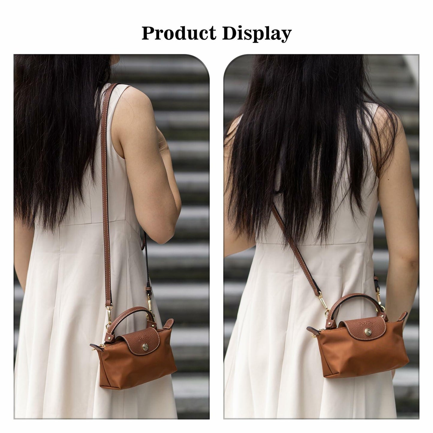 XKE-X Adjustable Leather Handbag Crossbody Strap Brown Gold