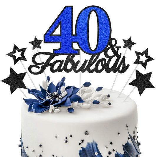 40 & Fabulous Cake Topper 40th Birthday Party Decor Black Rose Gold