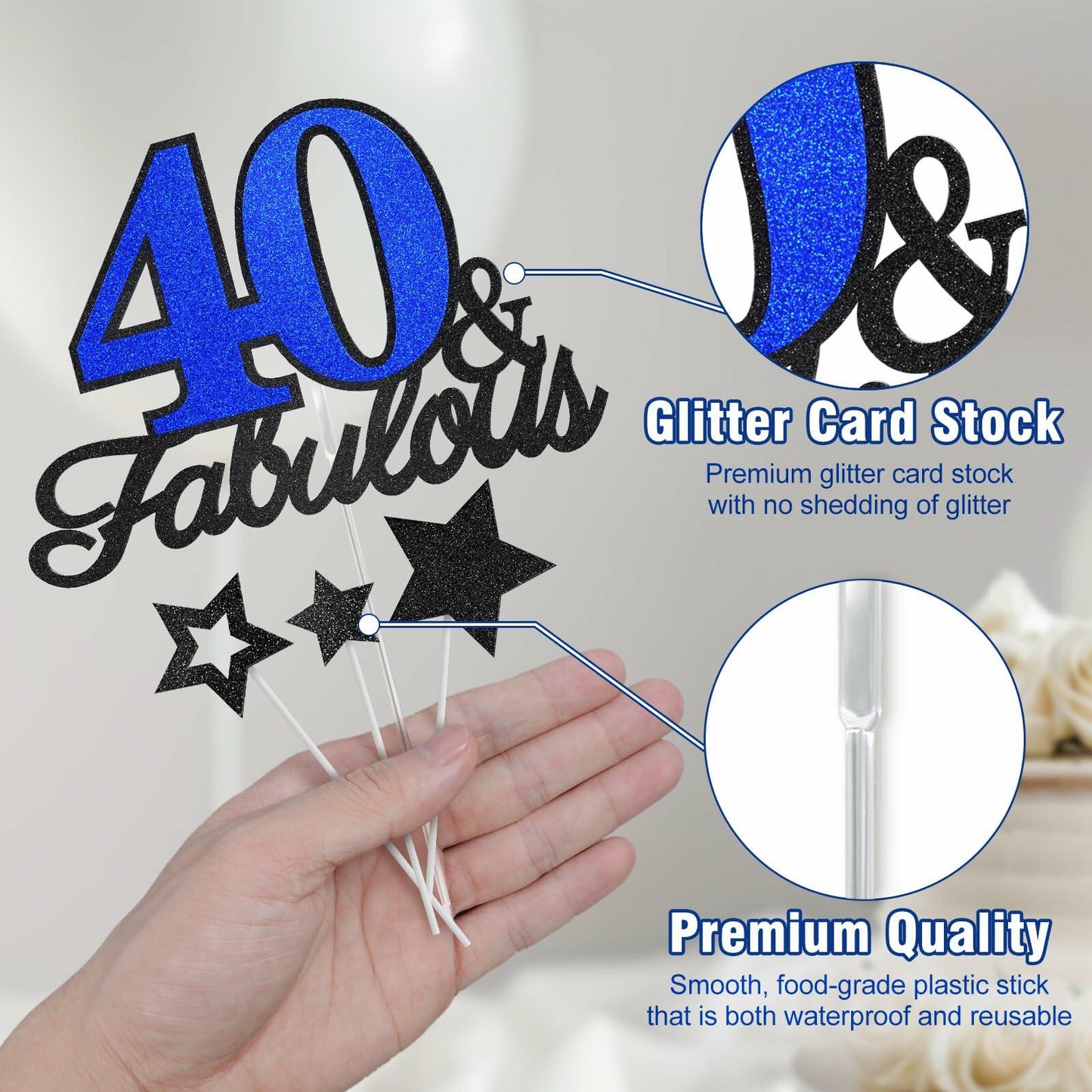 40 & Fabulous Cake Topper 40th Birthday Party Decor Black Rose Gold