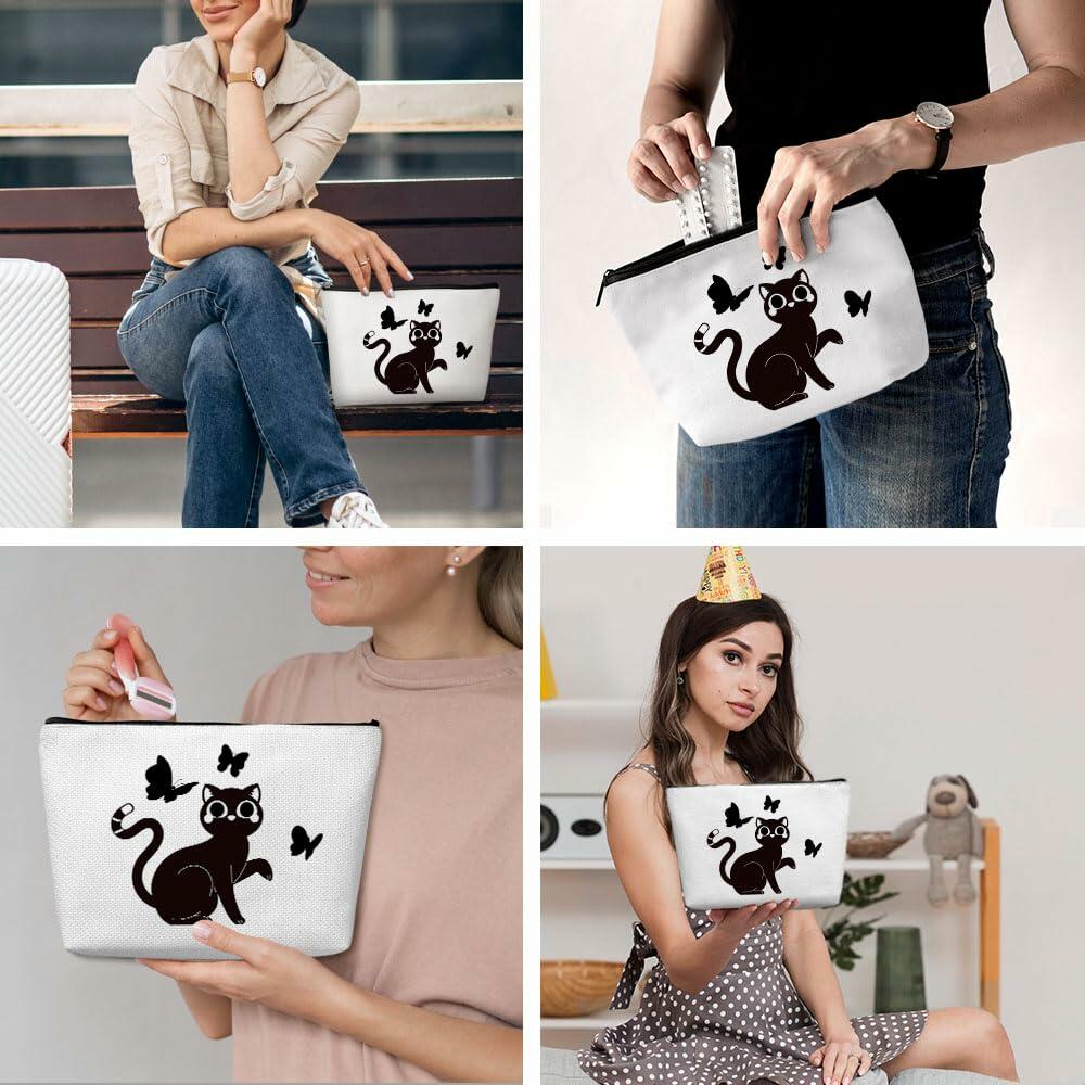 Henhesaha Cute Cat Mom Makeup Bag Cosmetic Travel Toiletry Bag for Women