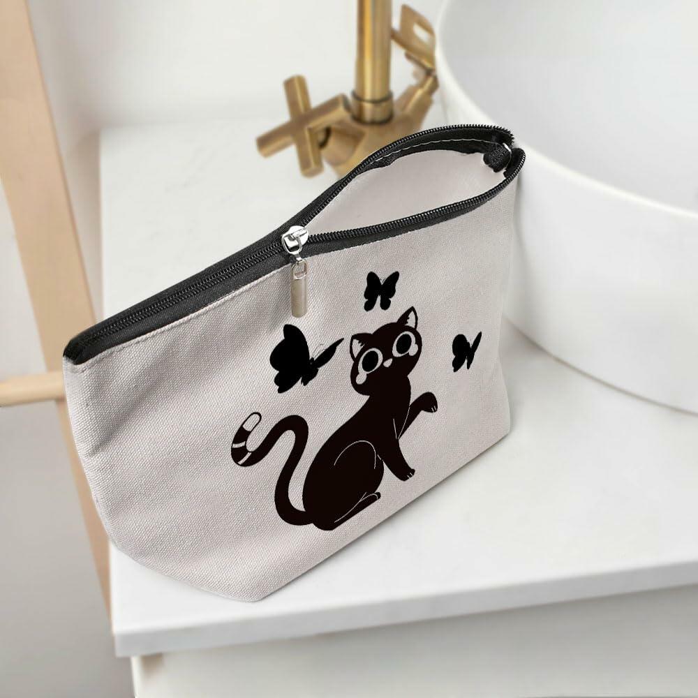 Henhesaha Cute Cat Mom Makeup Bag Cosmetic Travel Toiletry Bag for Women