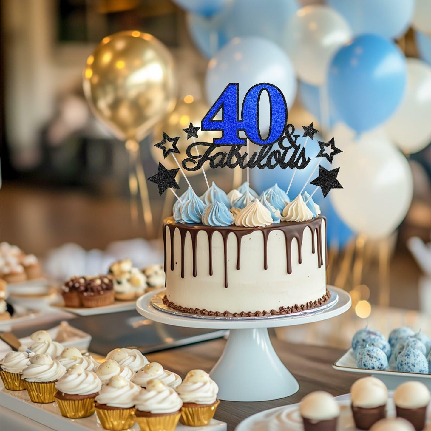 40 & Fabulous Cake Topper 40th Birthday Party Decor Black Rose Gold