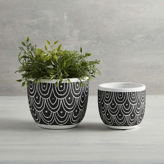 47th & Main Cement Planter Pot Black Sea Spray 4.9" Tall Modern Decor