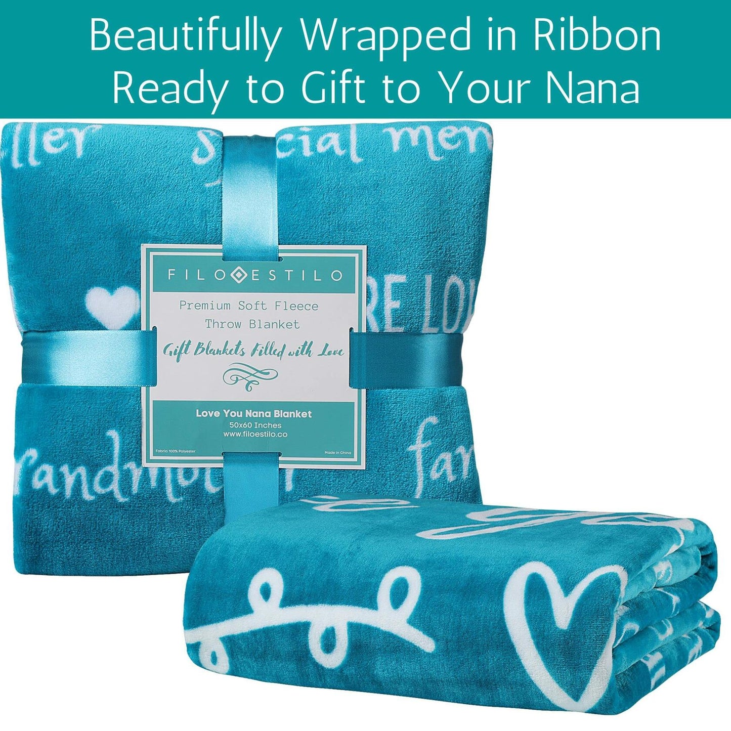FILO ESTILO Nana Blanket Gift 50x60 Teal Fleece – Mother's Day Birthday Love