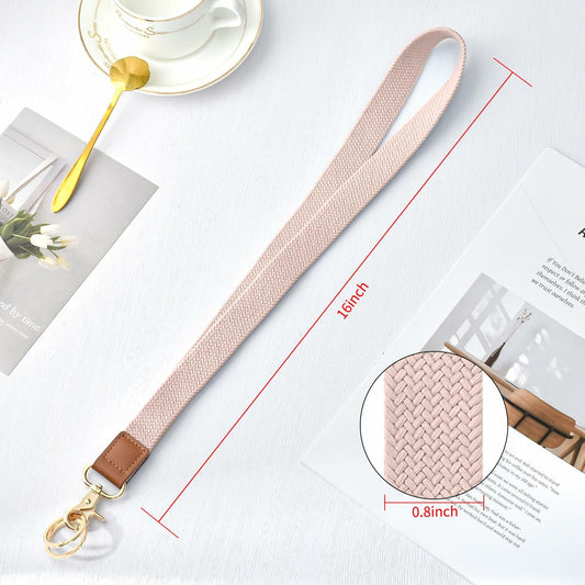 Knagsfa Stretchy Braided Lanyard w/ Dual Keyrings for ID Badge Keys Pink