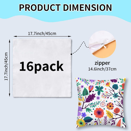 OLSUNOR 16 Pack 17.7"x17.7" White Sublimation Pillow Covers for DIY & Crafts