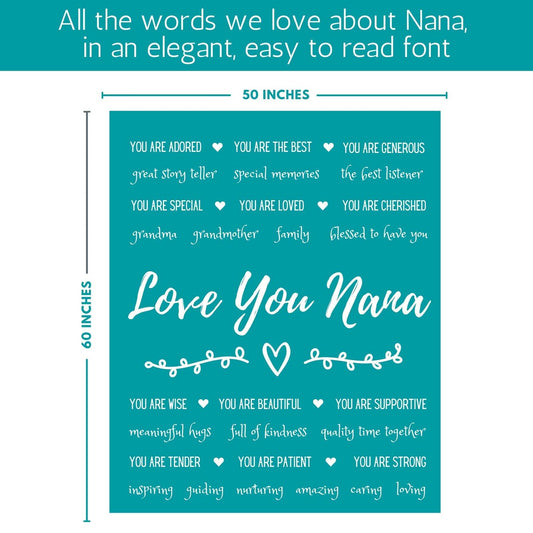 FILO ESTILO Nana Blanket Gift 50x60 Teal Fleece – Mother's Day Birthday Love