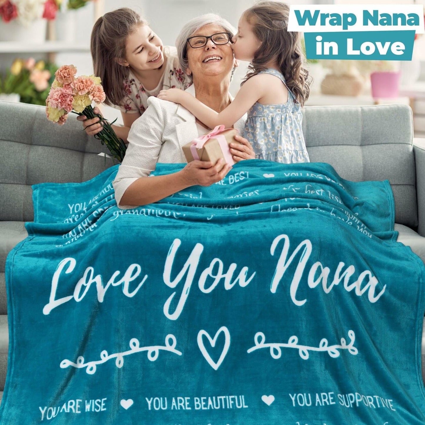 FILO ESTILO Nana Blanket Gift 50x60 Teal Fleece – Mother's Day Birthday Love