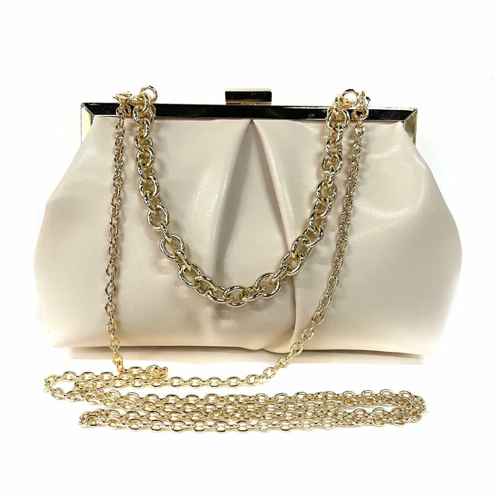 JRNDNIUO PU Leather Beige Clutch Purse Evening Bag for Women