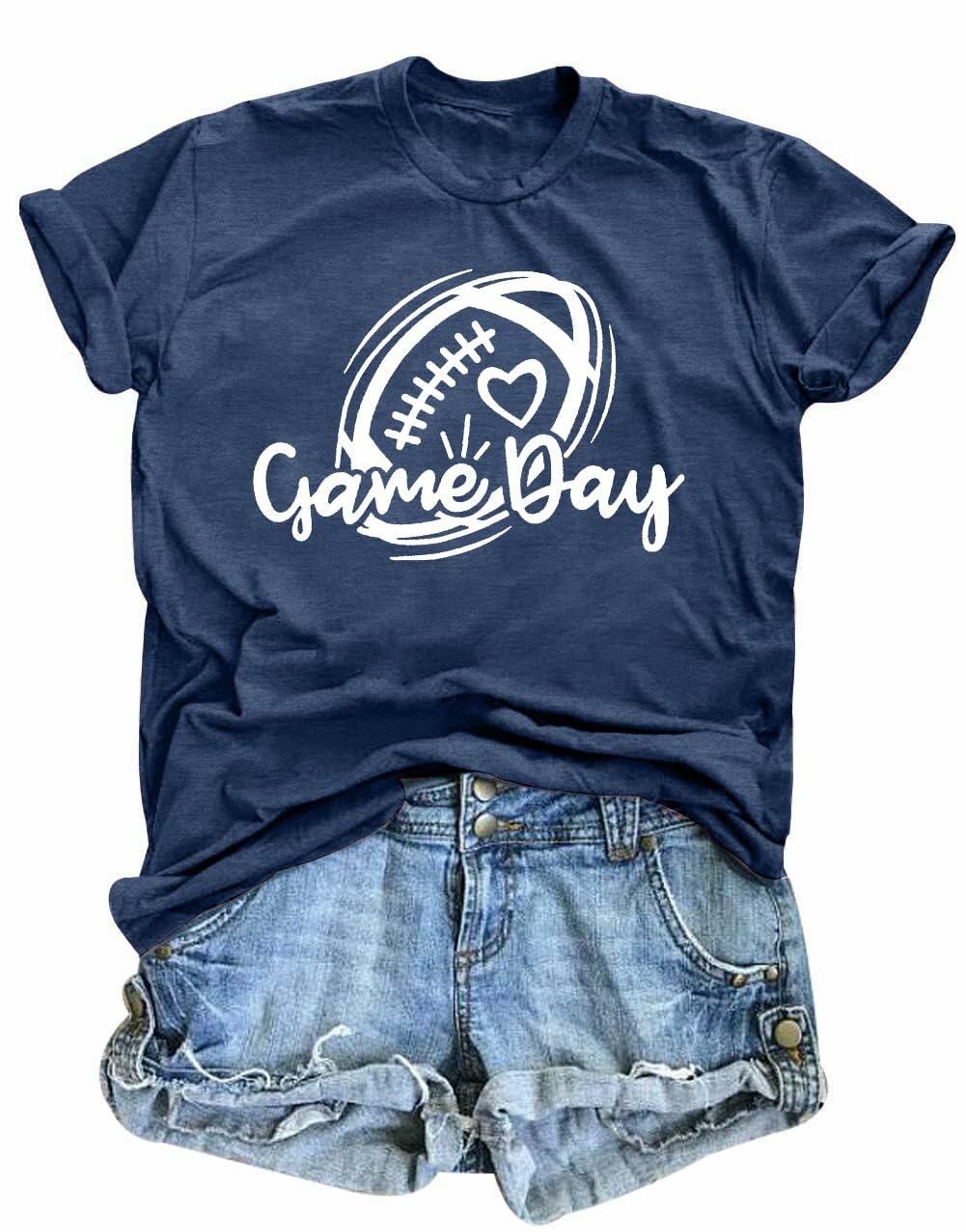 Game Day Shirt Women Cute Football Rugby Ball Graphic Tee Gray Size 2XL