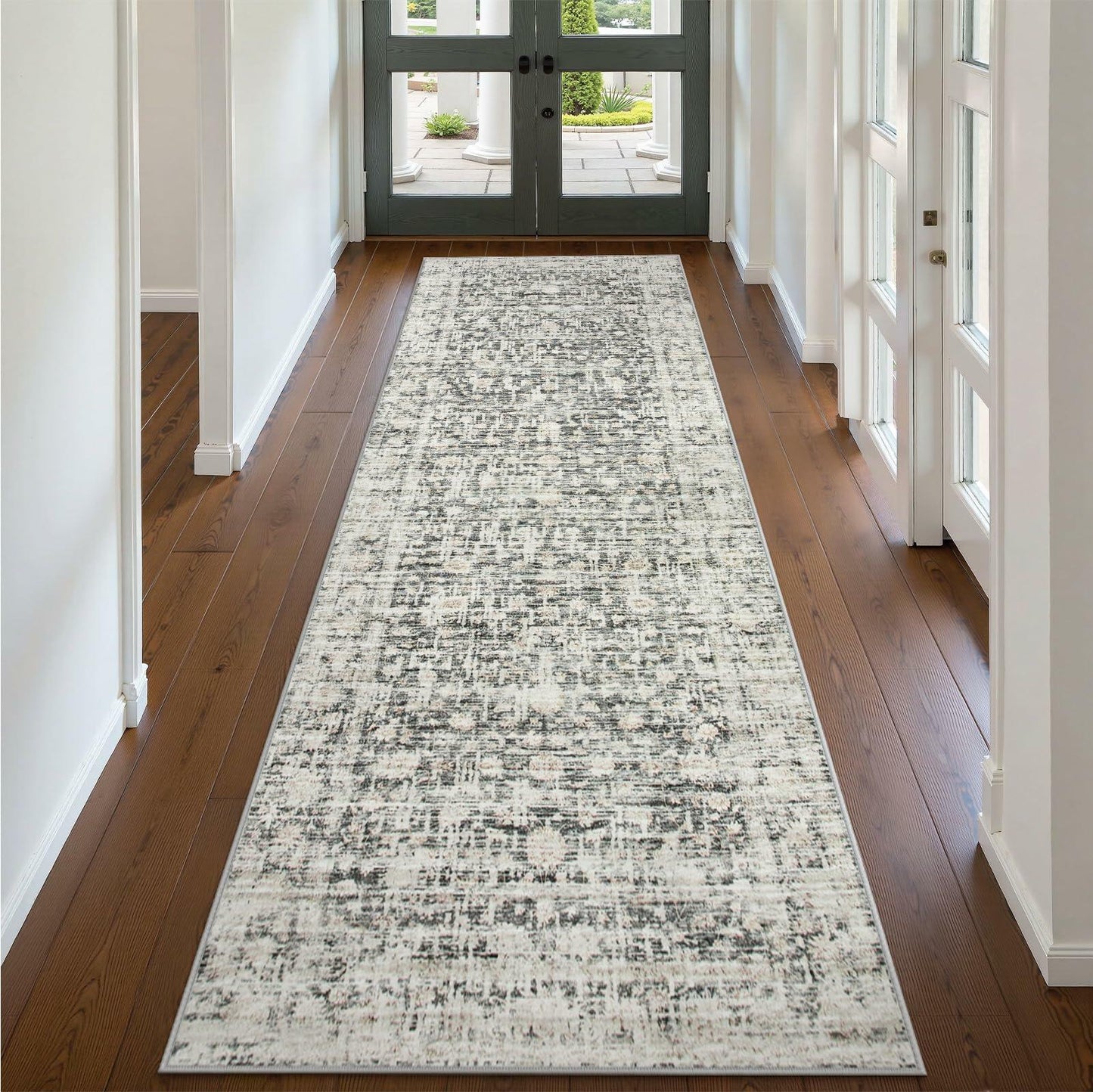 Hedlive Vintage Hallway Runner 2.6x8 Brick Red/White Non Slip Carpet
