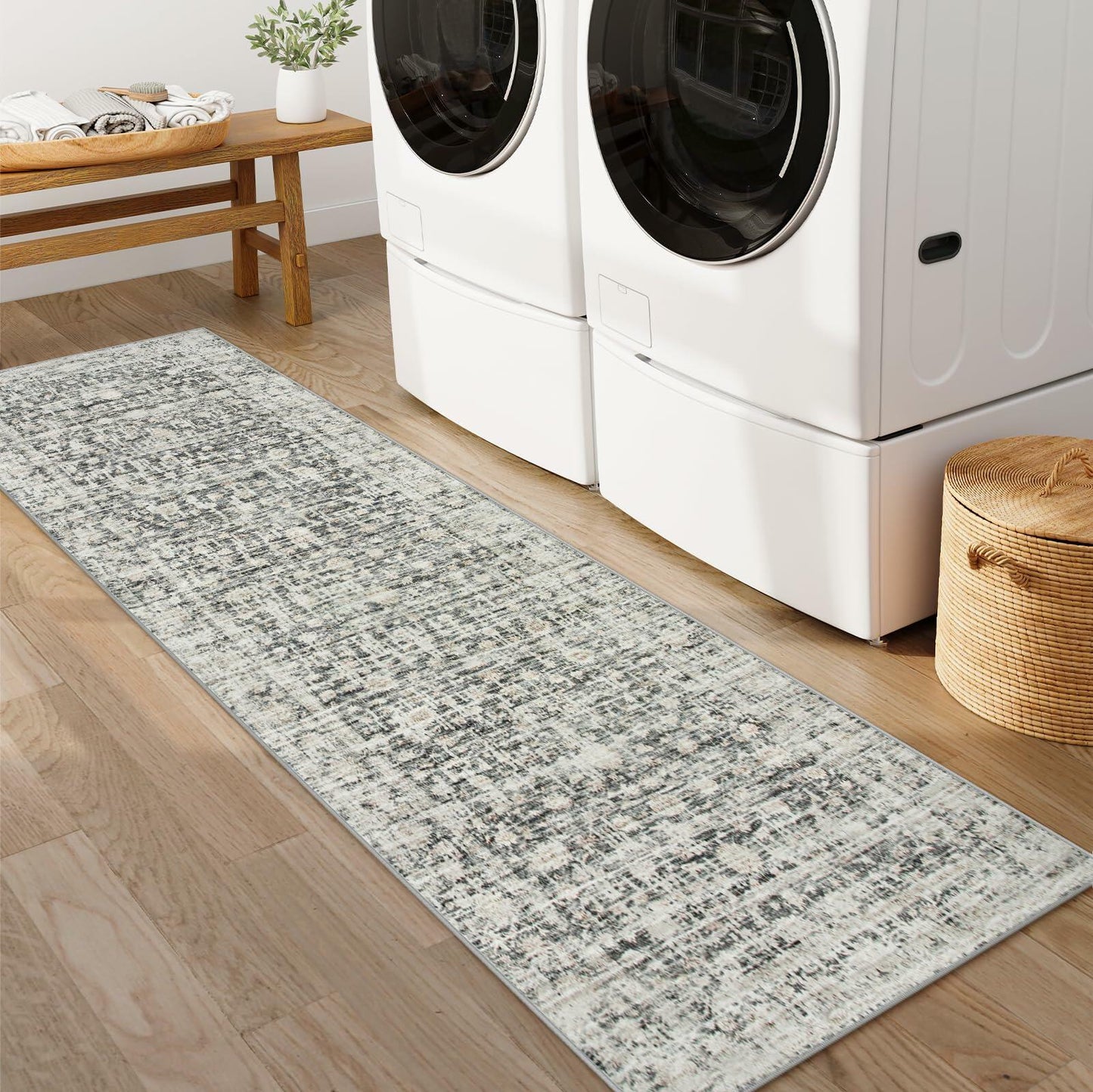Hedlive Vintage Hallway Runner 2.6x8 Brick Red/White Non Slip Carpet