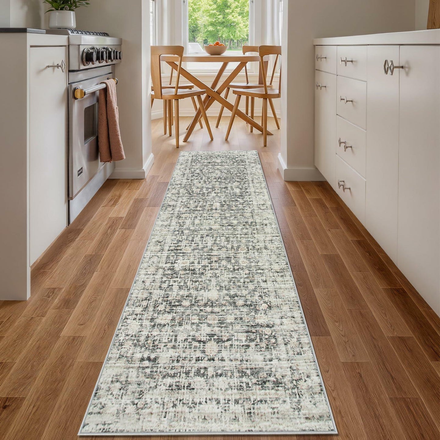 Hedlive Vintage Hallway Runner 2.6x8 Brick Red/White Non Slip Carpet