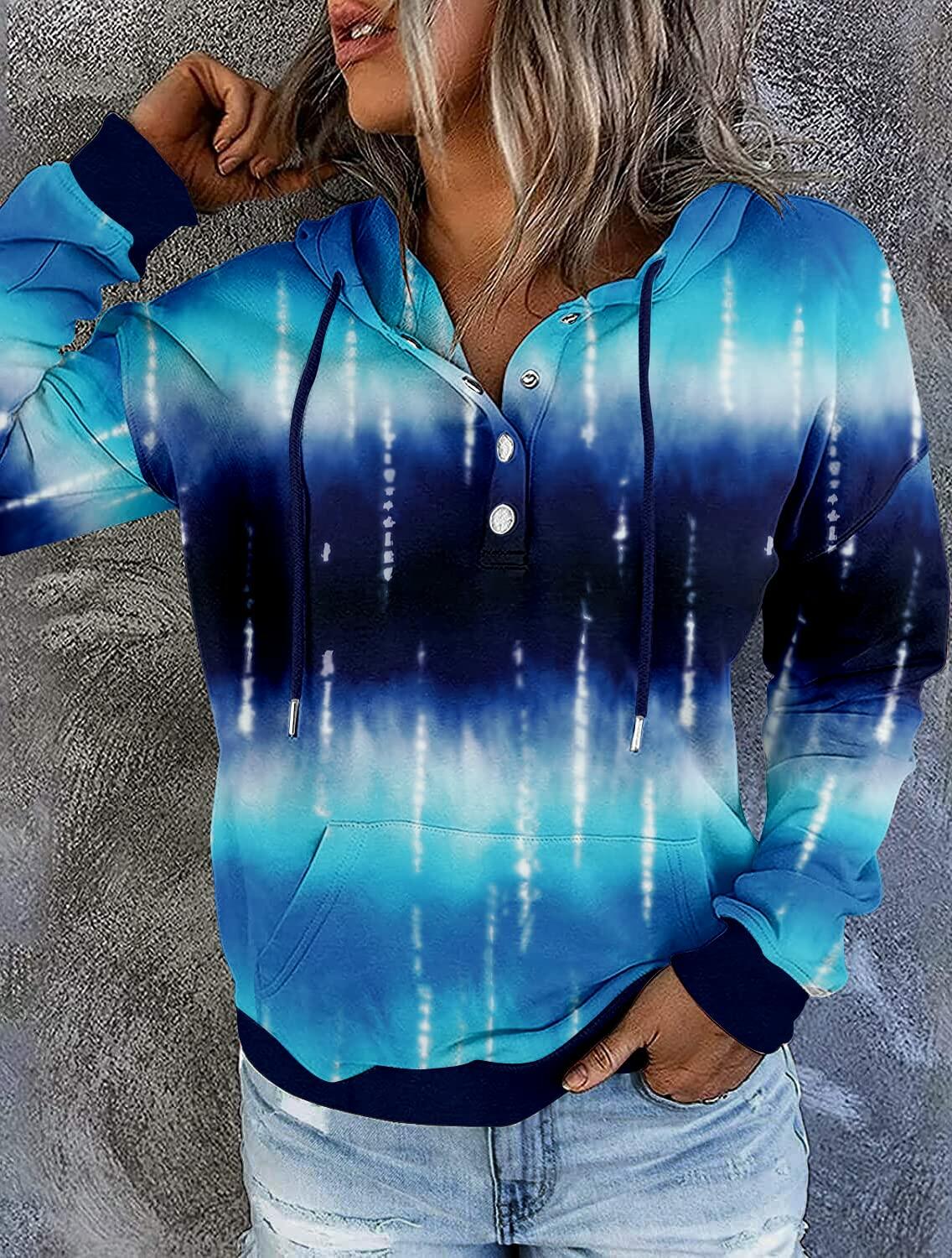 VIEACTIVEWEAR Blue Tie Dye Hoodie Lightweight Long Sleeve Pullover Size 3XL