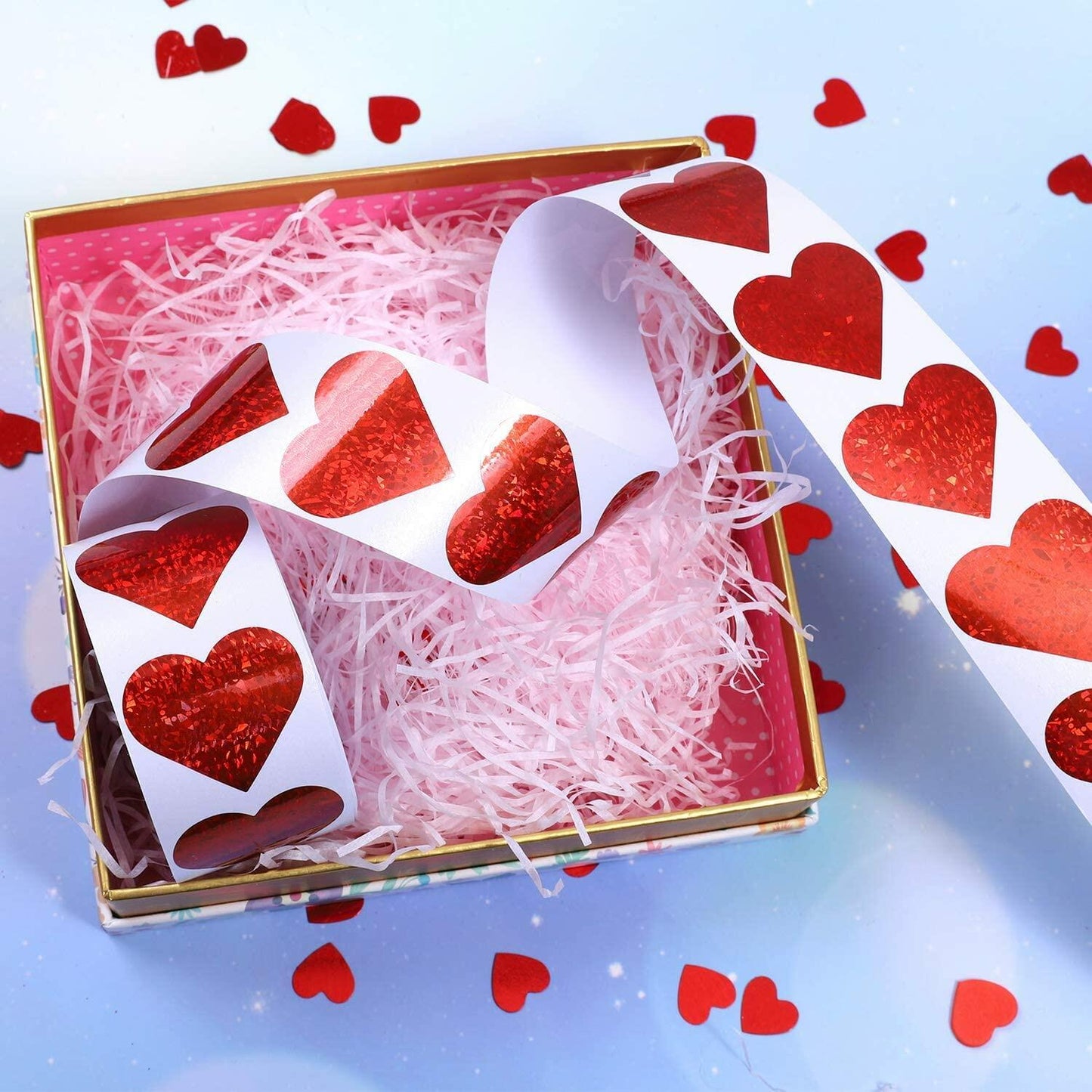 Dzrige 500pcs Red Heart Shape Glitter Stickers Love Scrapbooking Labels