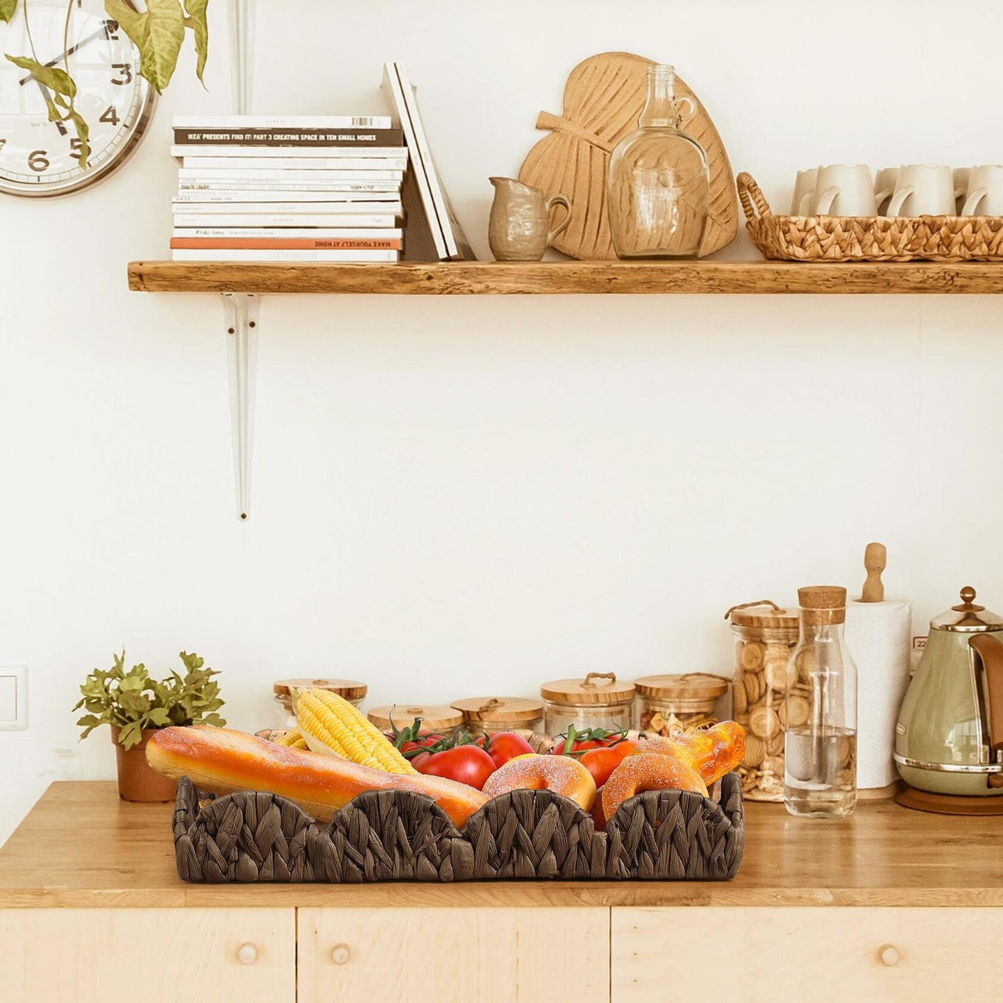 Rectangle Serving Tray with Handles Brown Food Fruit Coffee Table Ottoman Tray