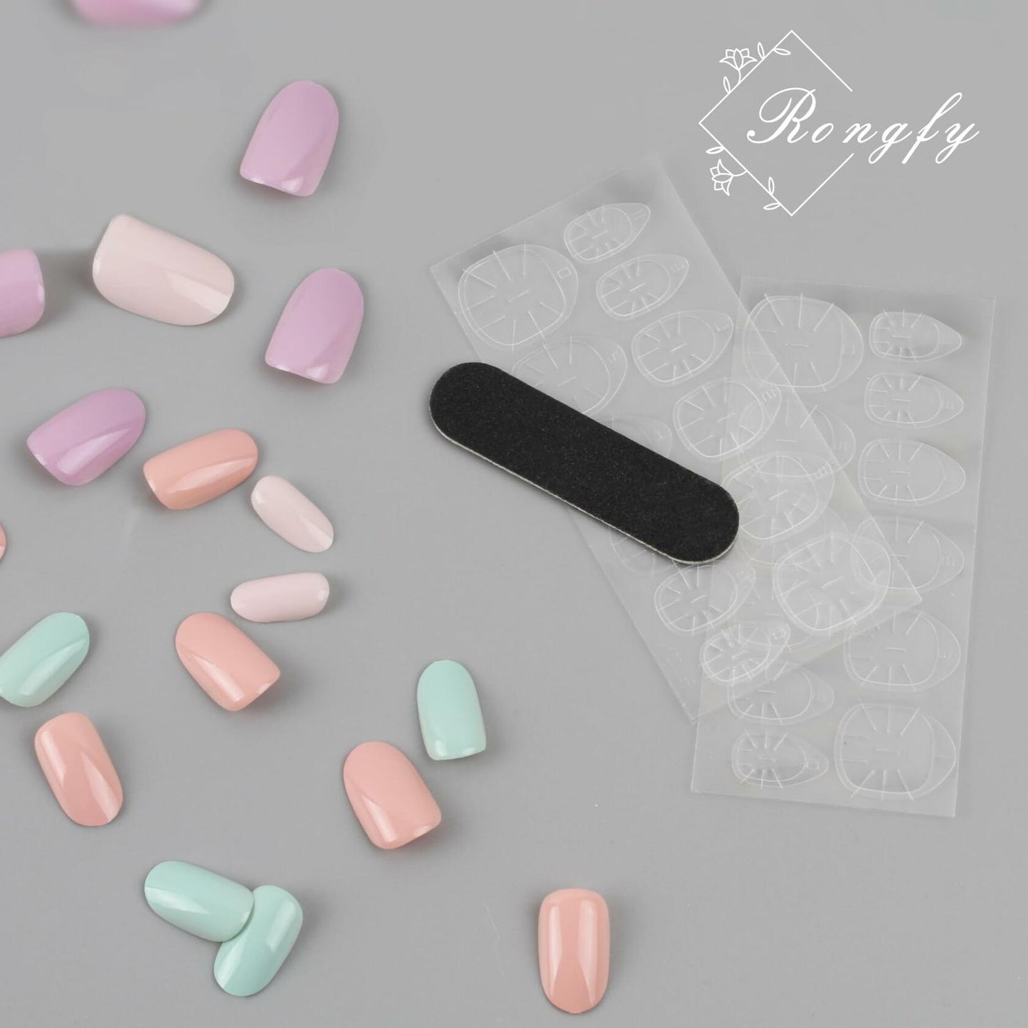 Press On Nails Short Square 24pcs Reusable Colorful Full Cover False Nails