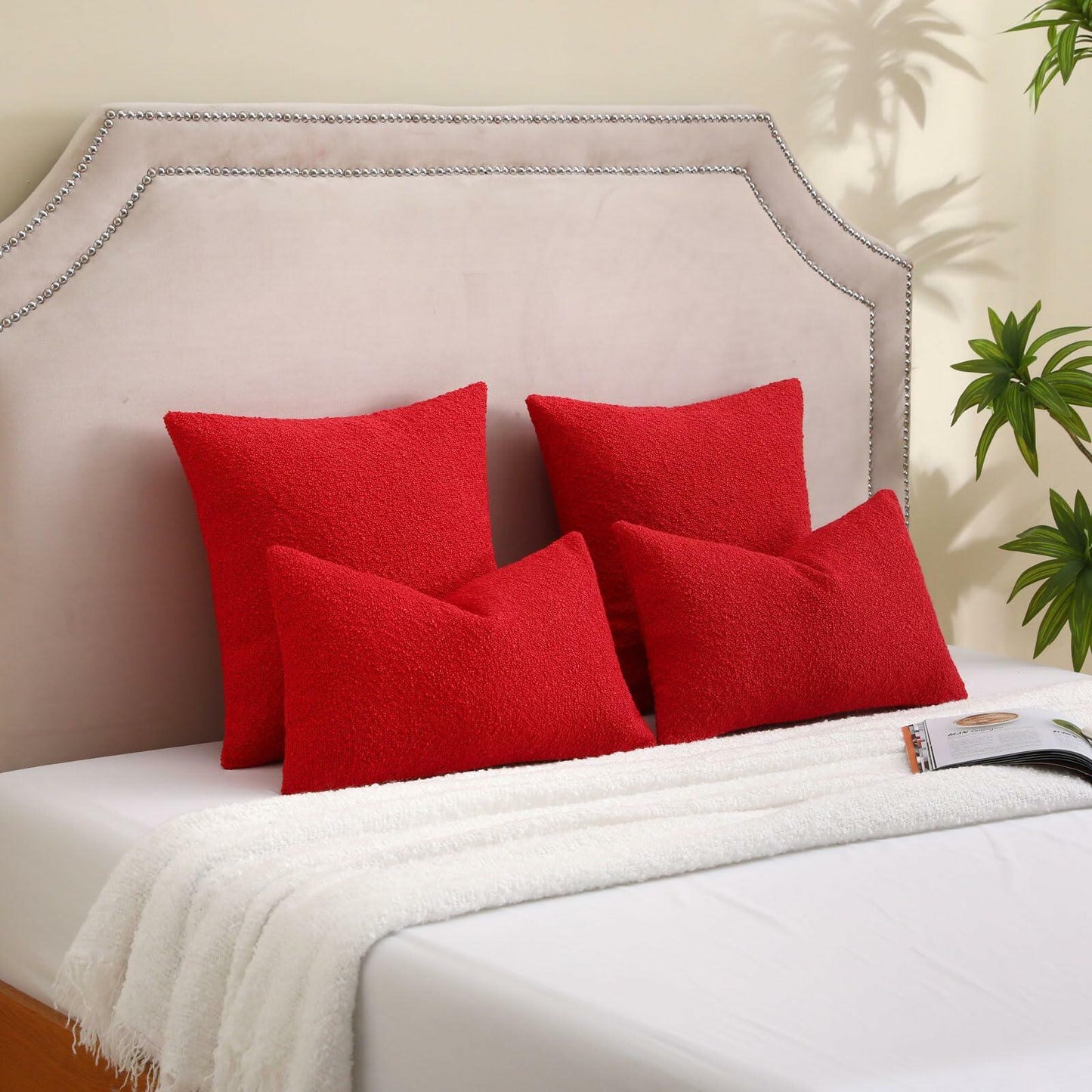 FUTEI Red Decorative Throw Pillow Covers 22x22 Inch Pack of 2 Soft Boucle