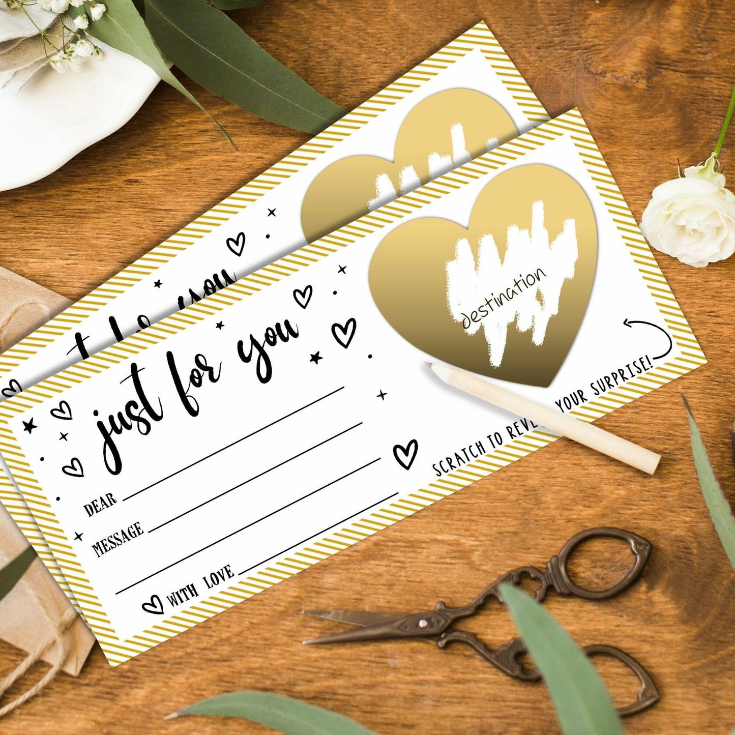 Just For You Surprise Scratch Cards 3x8in Gold 2 Set Personalized Gift