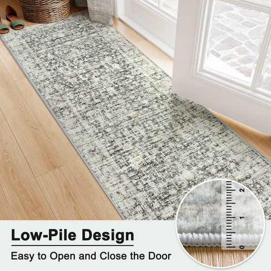 Hedlive Vintage Hallway Runner 2.6x8 Brick Red/White Non Slip Carpet