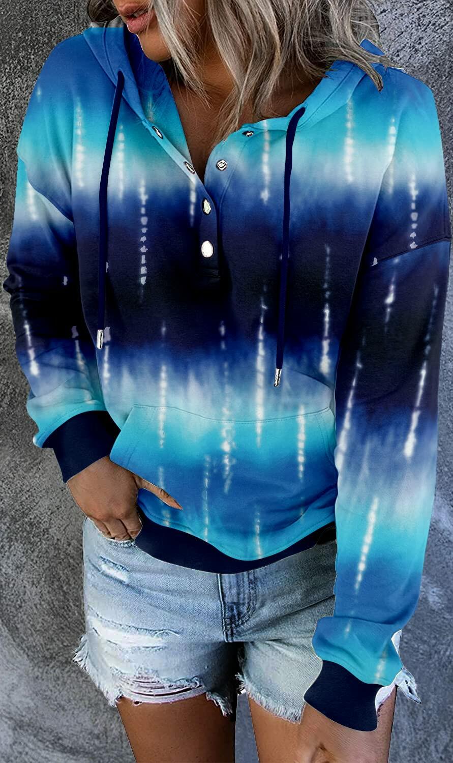 VIEACTIVEWEAR Blue Tie Dye Hoodie Lightweight Long Sleeve Pullover Size 3XL
