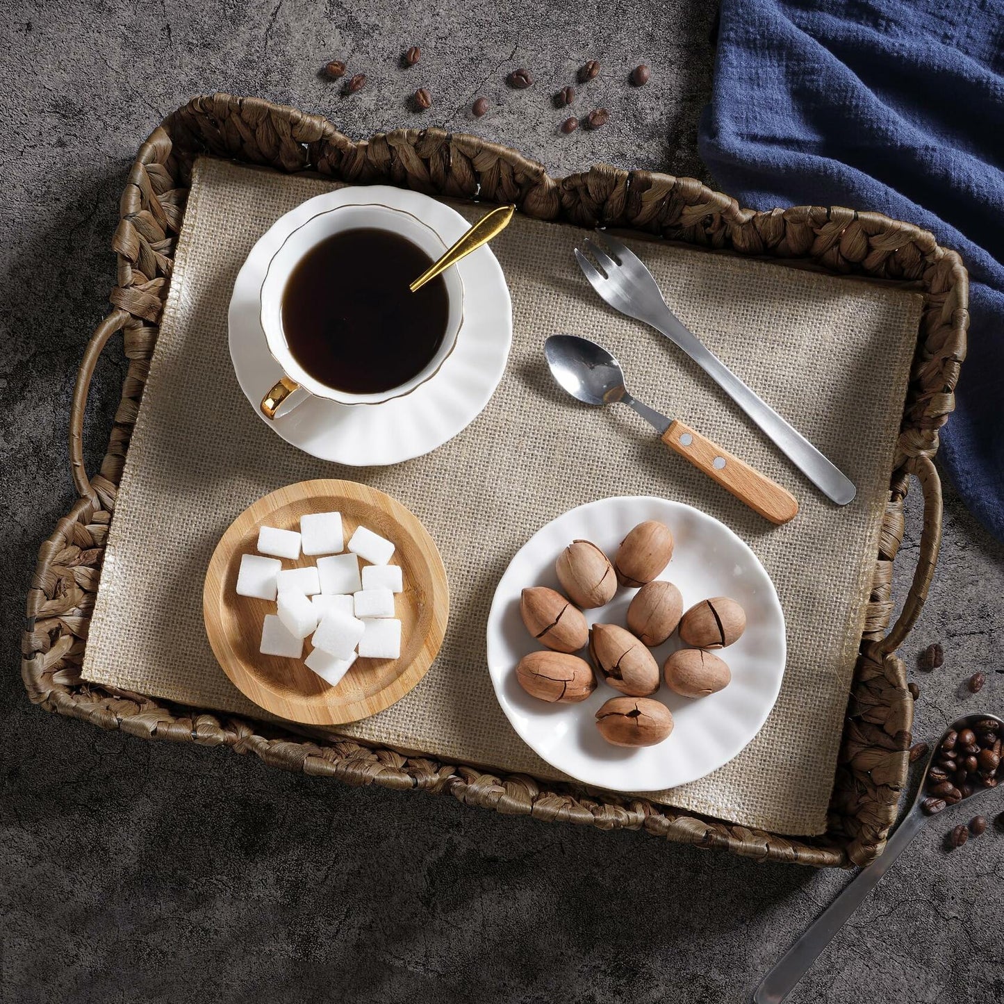 Rectangle Serving Tray with Handles Brown Food Fruit Coffee Table Ottoman Tray