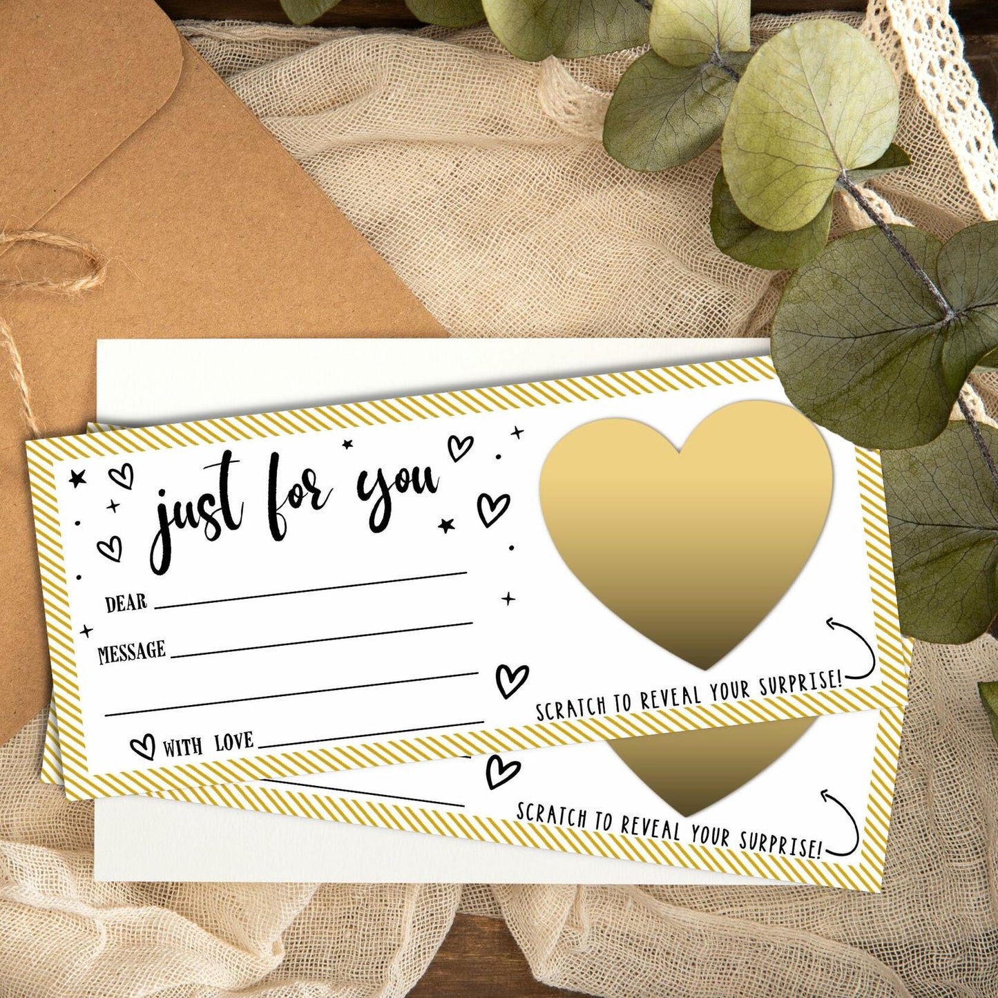 Just For You Surprise Scratch Cards 3x8in Gold 2 Set Personalized Gift