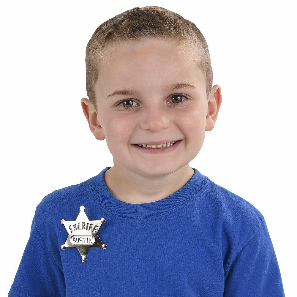 Metal Sheriff Badges Silver Star Name Badges Stickers Pack of 24