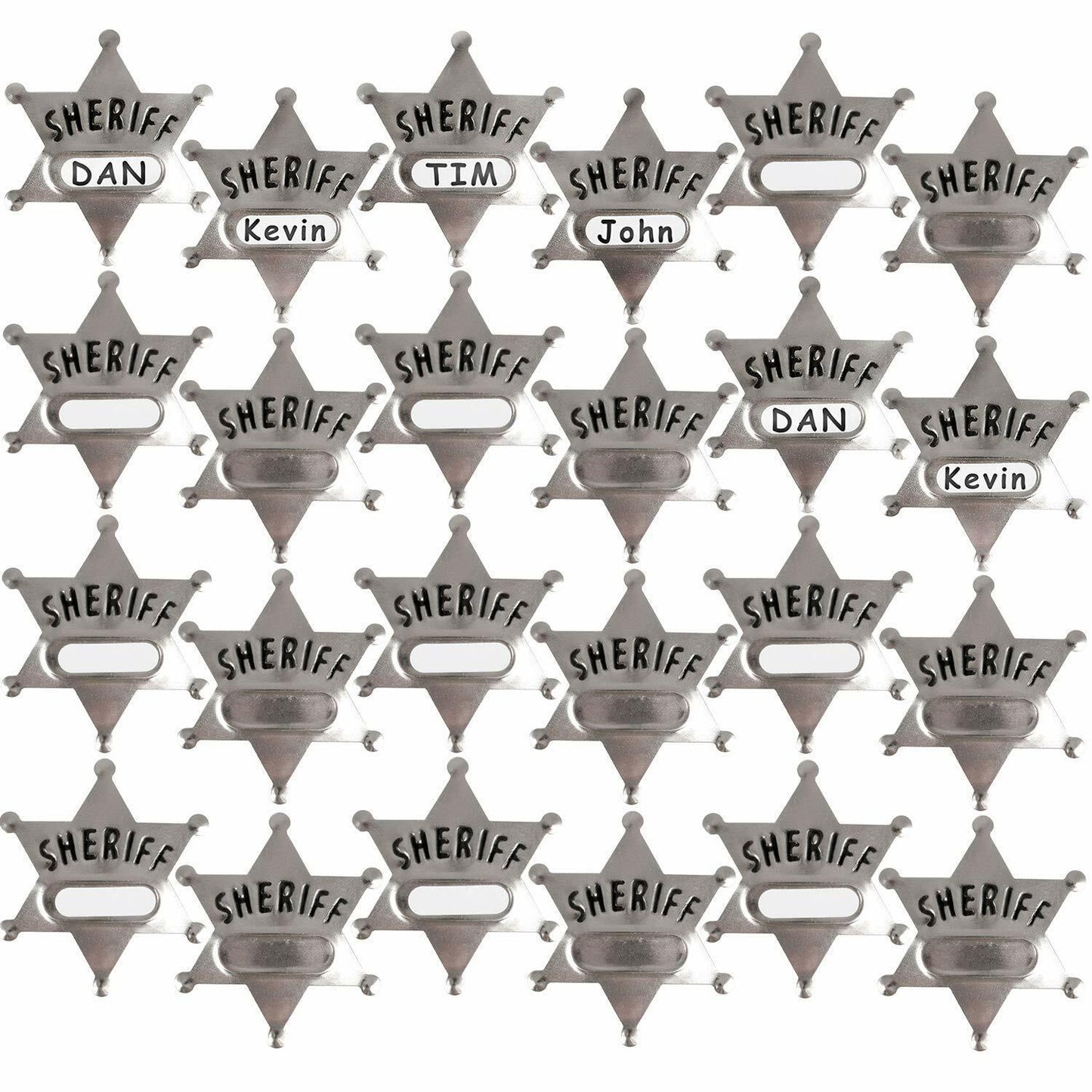 Metal Sheriff Badges Silver Star Name Badges Stickers Pack of 24