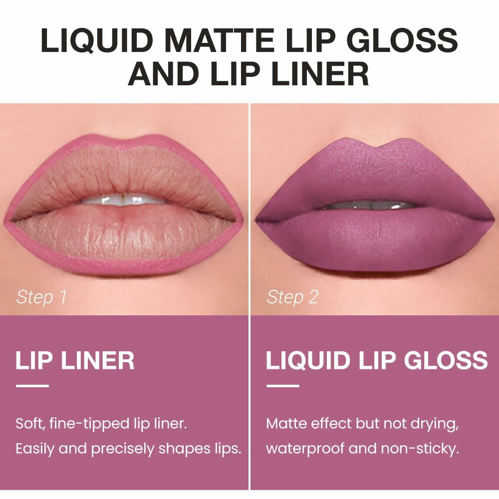 BestBy08/27 evpct Lip Liner Pencil & Lip Gloss Set Waterproof Matte Pink 09#