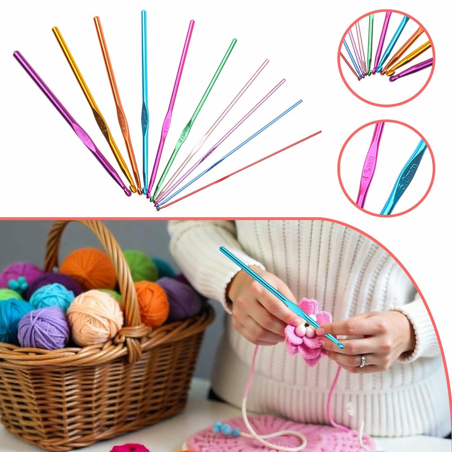 ZEYIYER 100 PCS Beginner Crochet Kit Yarn Hooks Supplies Travel Set