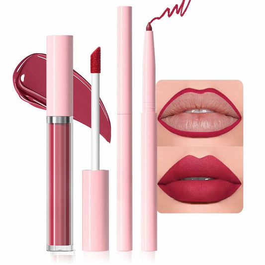 BestBy08/27 evpct Lip Liner Pencil & Lip Gloss Set Ruby Red 07#