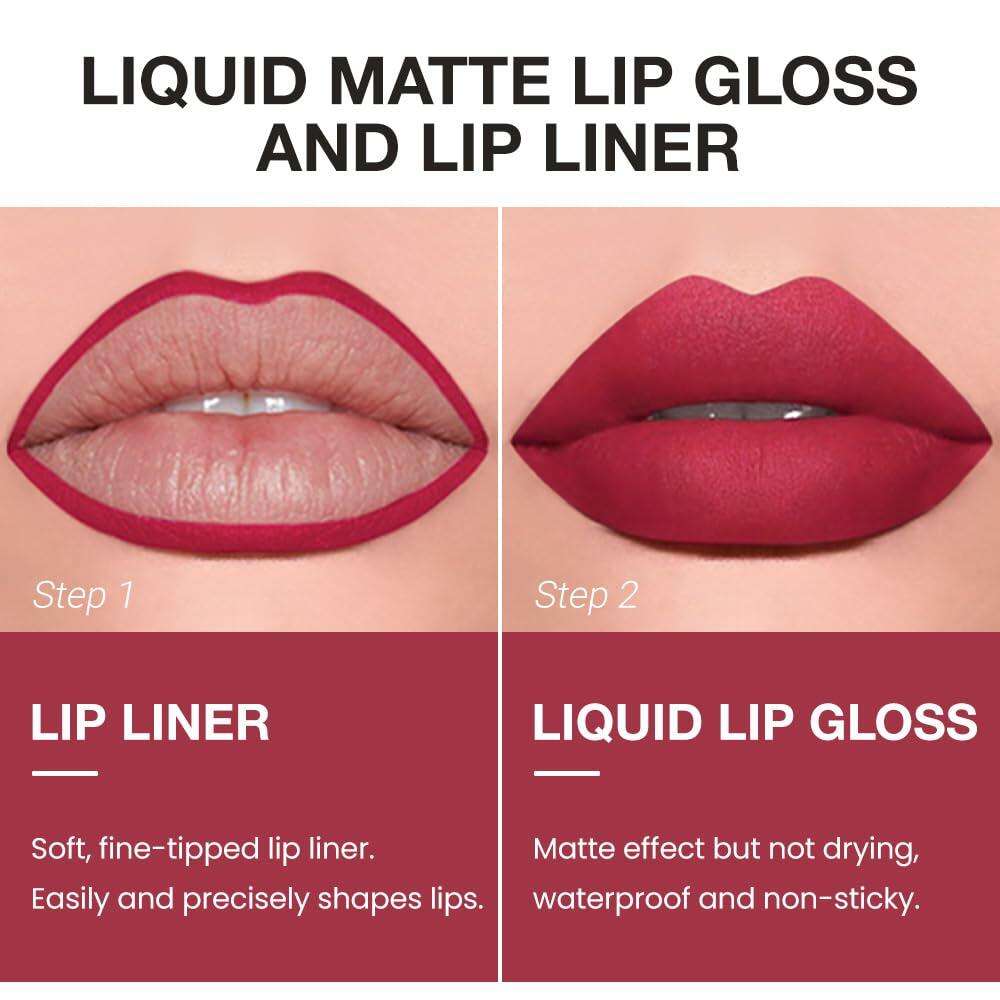 BestBy08/27 evpct Lip Liner Pencil & Lip Gloss Set Ruby Red 07#