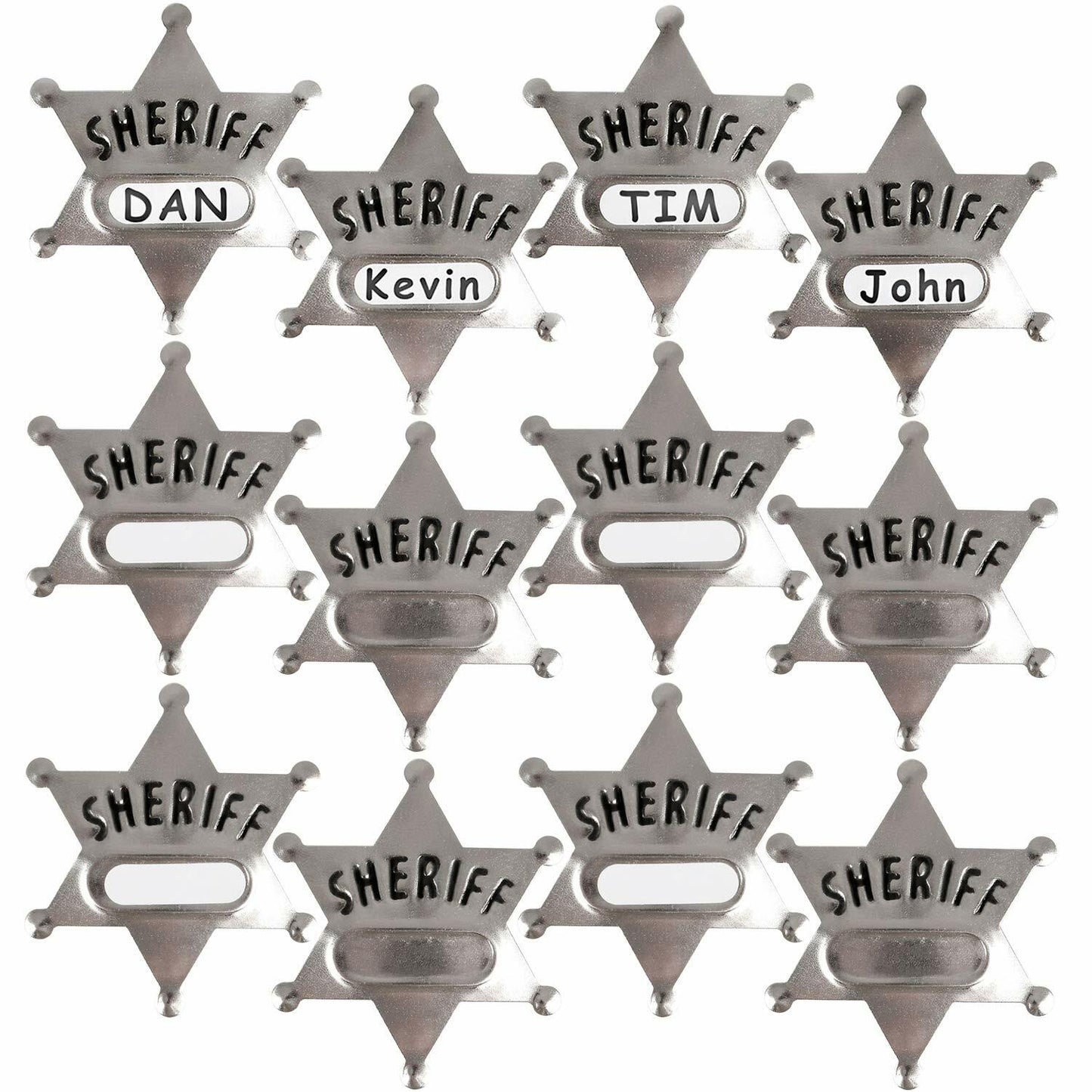 Metal Sheriff Badges Silver Star Name Badges Stickers Pack of 24