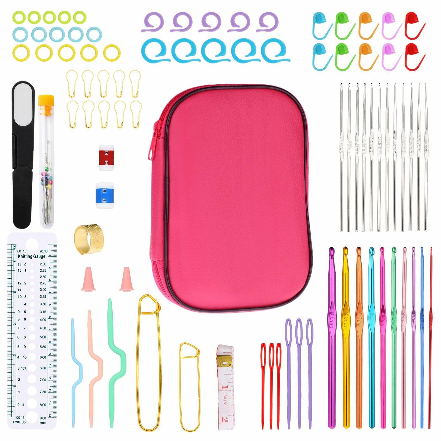 ZEYIYER 100 PCS Beginner Crochet Kit Yarn Hooks Supplies Travel Set