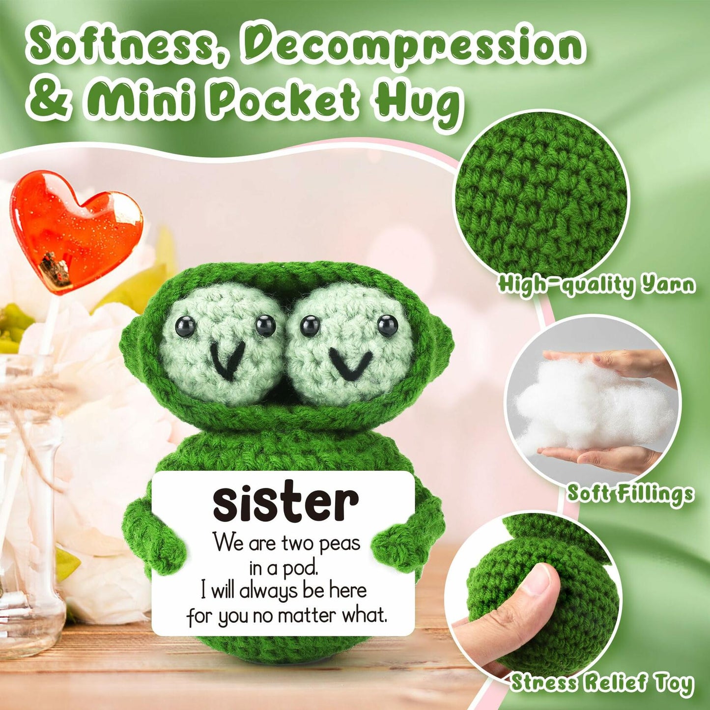 LEJIAJINW Handmade Mini Peas Gift for Sister Best Friend Cute Valentine