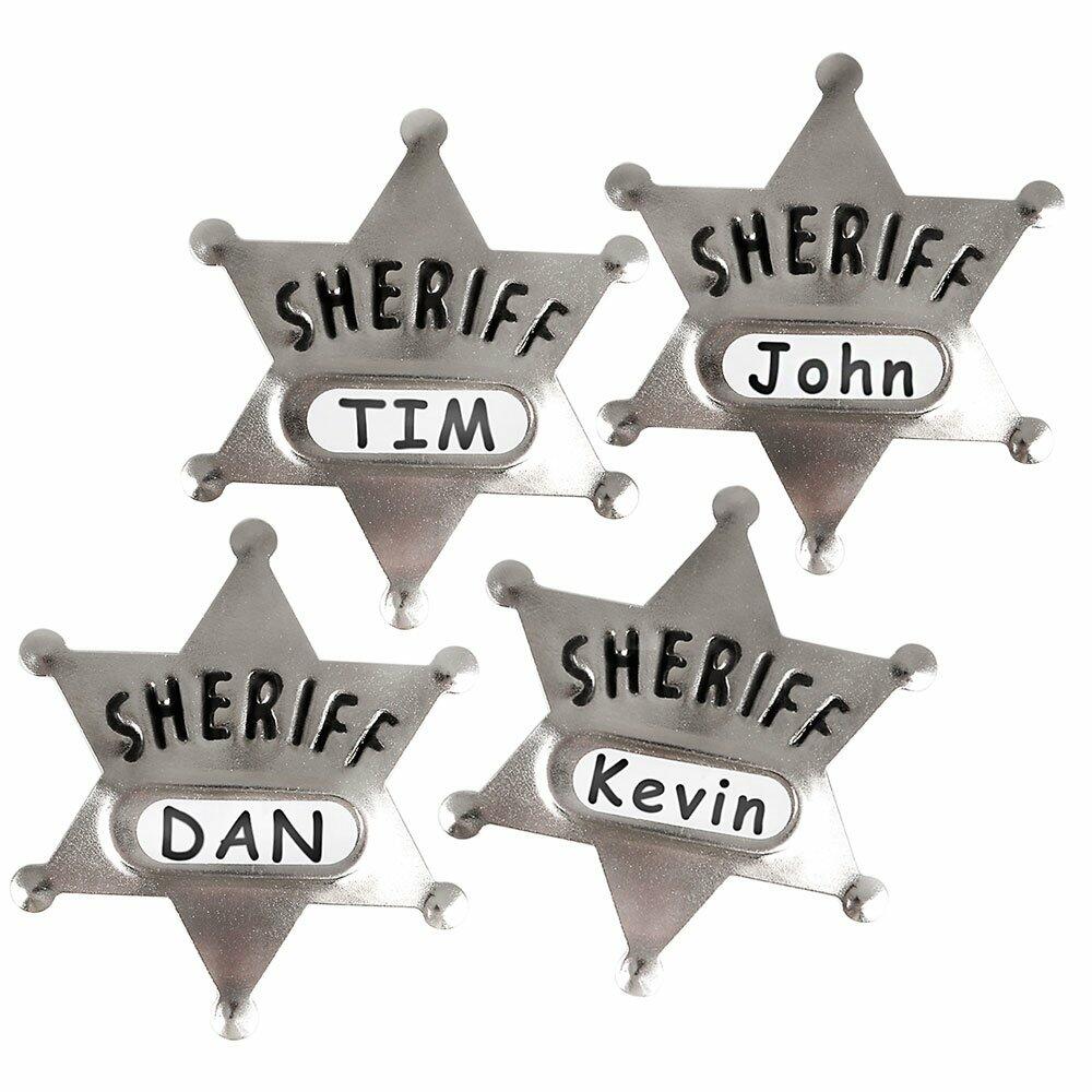 Metal Sheriff Badges Silver Star Name Badges Stickers Pack of 24