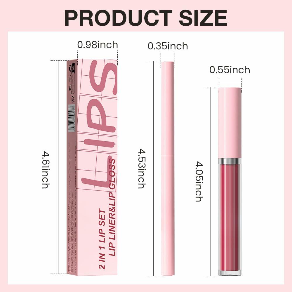 BestBy08/27 evpct Lip Liner Pencil & Lip Gloss Set Ruby Red 07#