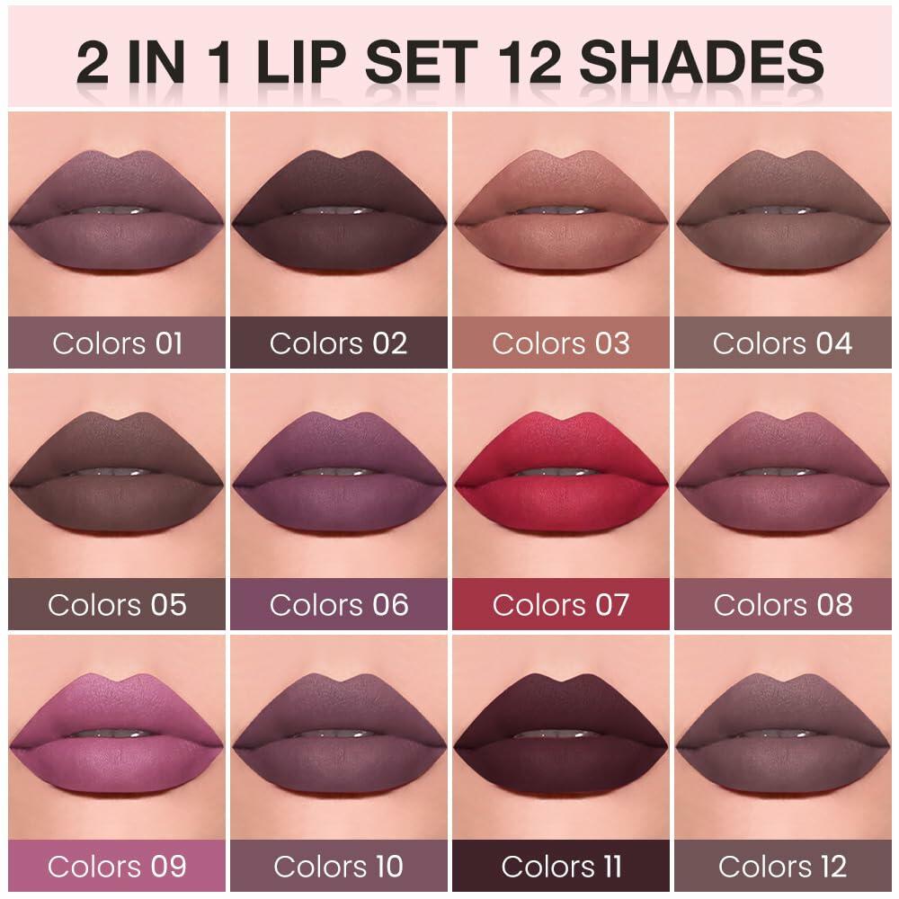 BestBy08/27 evpct Lip Liner Pencil & Lip Gloss Set Dark Red 02#