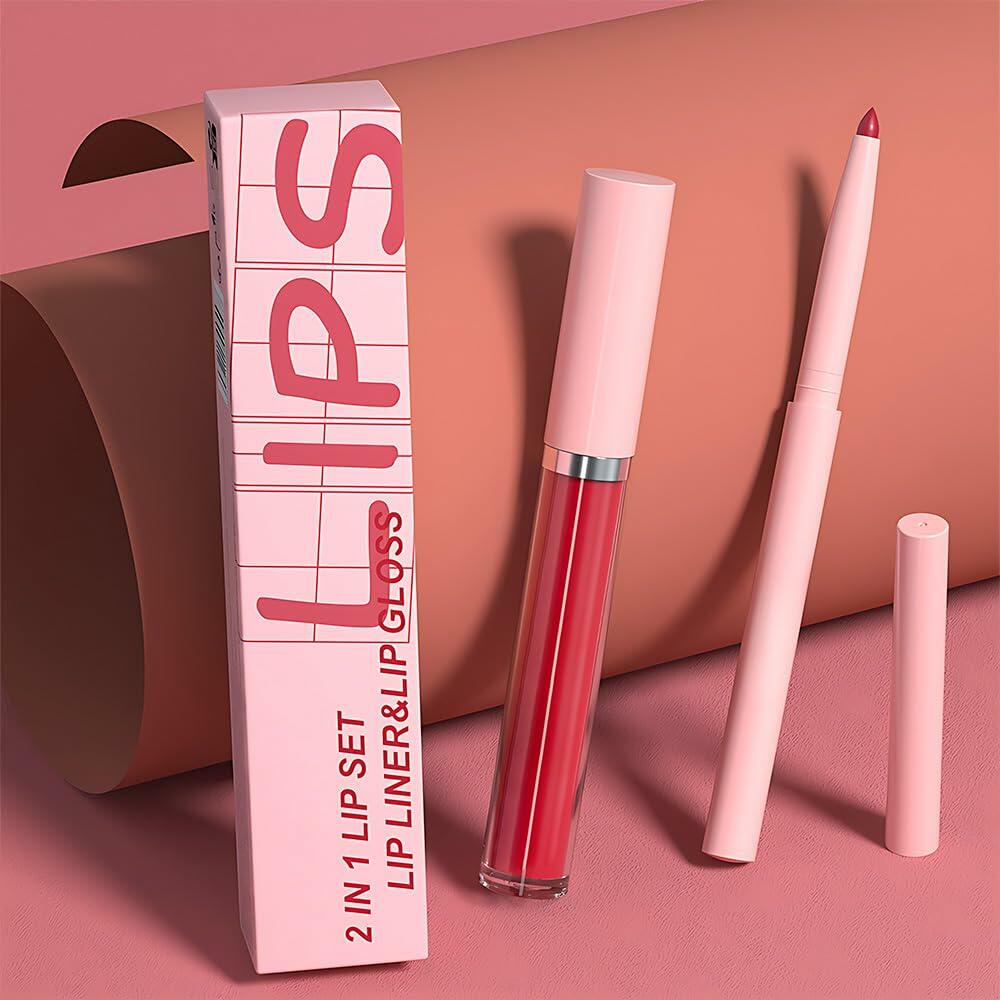 BestBy08/27 evpct Lip Liner Pencil & Lip Gloss Set Ruby Red 07#