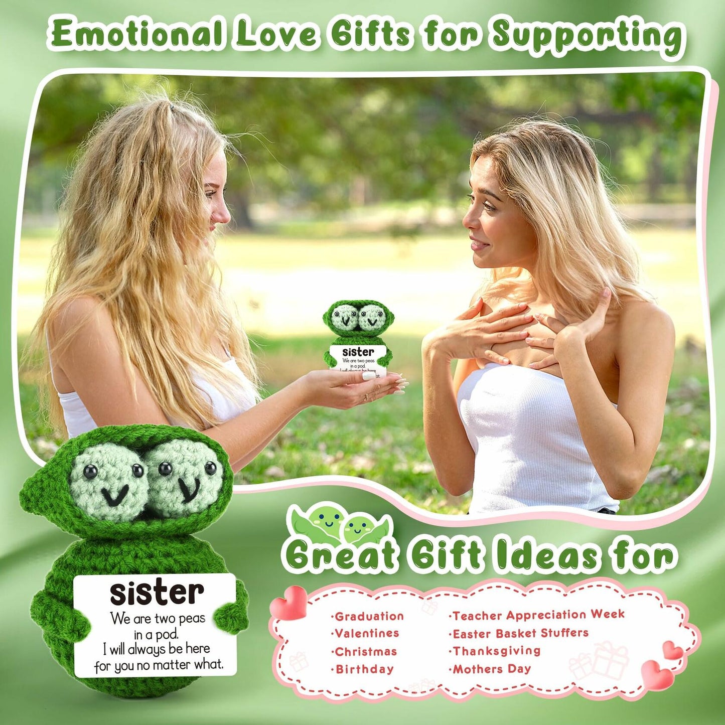 LEJIAJINW Handmade Mini Peas Gift for Sister Best Friend Cute Valentine