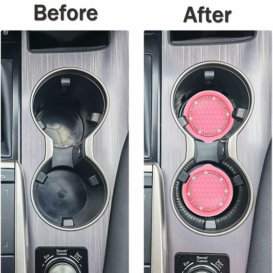 Toiyason Car Cup Coaster Universal Spill Holder Bling Rhinestone Pink 2 Pack