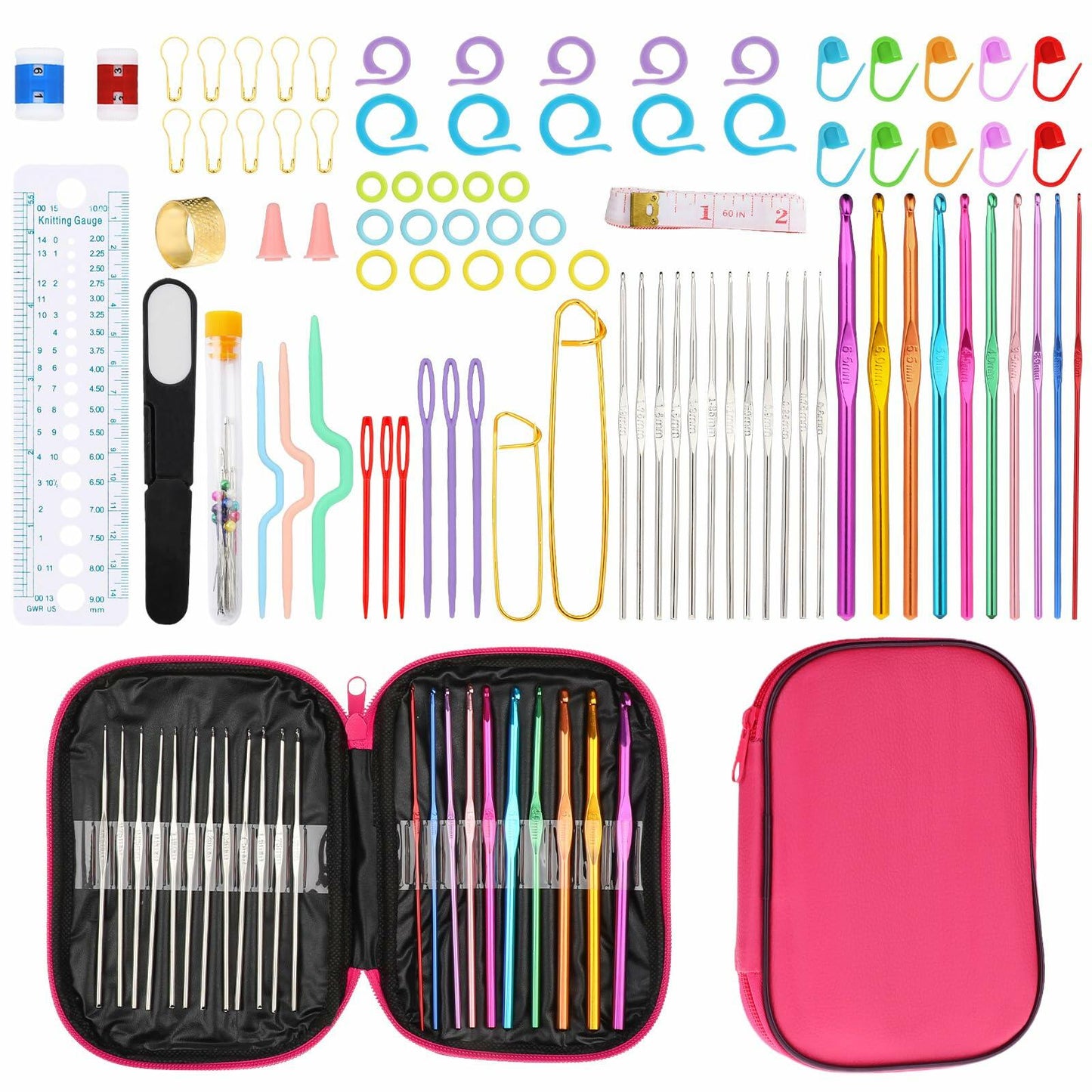 ZEYIYER 100 PCS Beginner Crochet Kit Yarn Hooks Supplies Travel Set