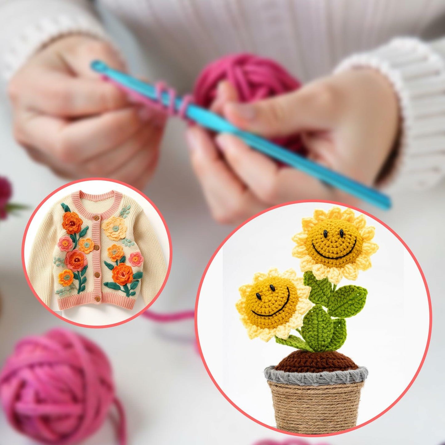 ZEYIYER 100 PCS Beginner Crochet Kit Yarn Hooks Supplies Travel Set
