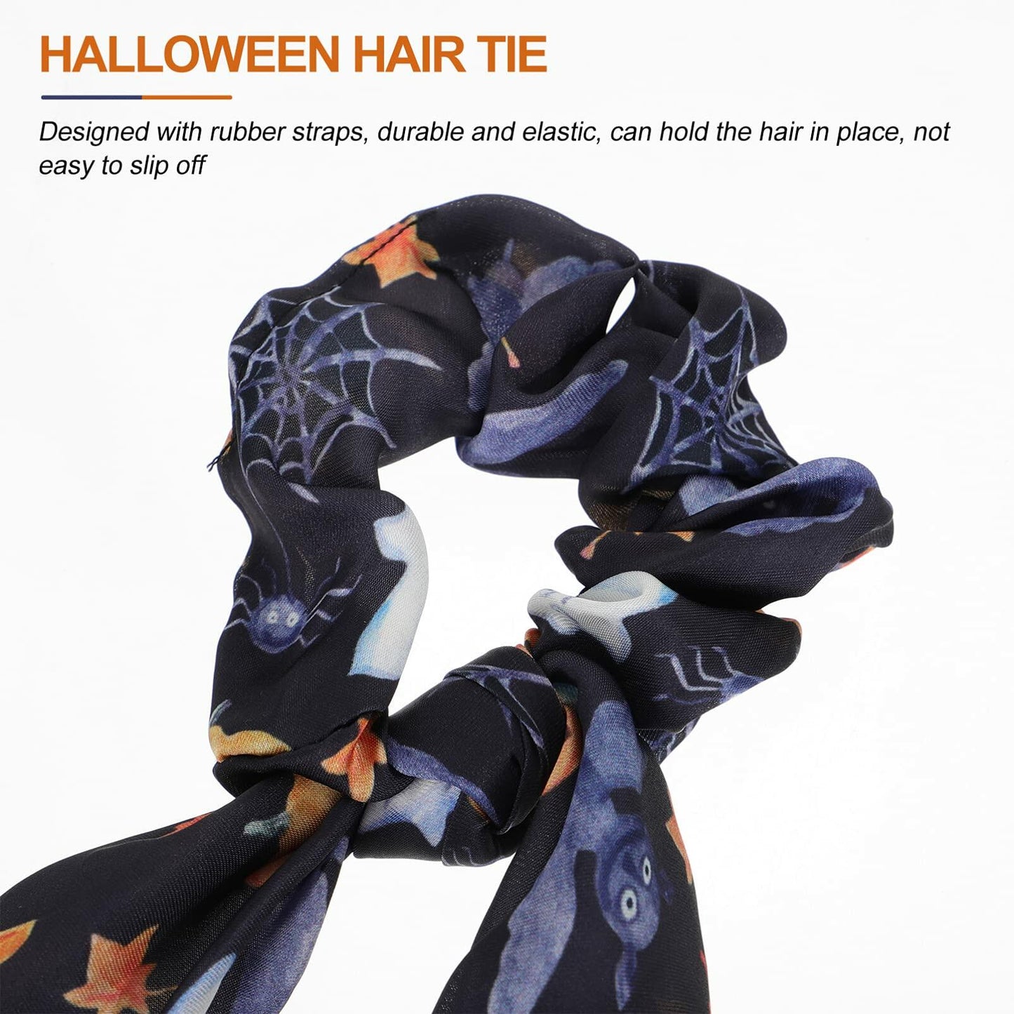4pcs Halloween Pumpkin Satin Hair Scrunchies Elastics Orange for Girls